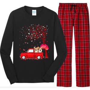 Corgi Valentine's Day Gifts Dogs Red Truck Hearts Long Sleeve Pajama Set