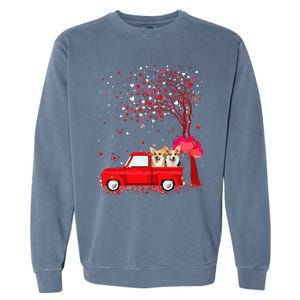 Corgi Valentine's Day Gifts Dogs Red Truck Hearts Garment-Dyed Sweatshirt