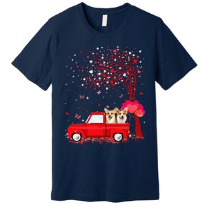 Corgi Valentine's Day Gifts Dogs Red Truck Hearts Premium T-Shirt