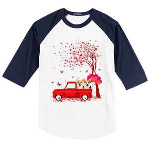 Corgi Valentine's Day Gifts Dogs Red Truck Hearts Baseball Sleeve Shirt