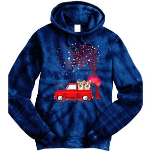 Corgi Valentine's Day Gifts Dogs Red Truck Hearts Tie Dye Hoodie