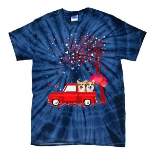 Corgi Valentine's Day Gifts Dogs Red Truck Hearts Tie-Dye T-Shirt