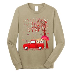 Corgi Valentine's Day Gifts Dogs Red Truck Hearts Long Sleeve Shirt