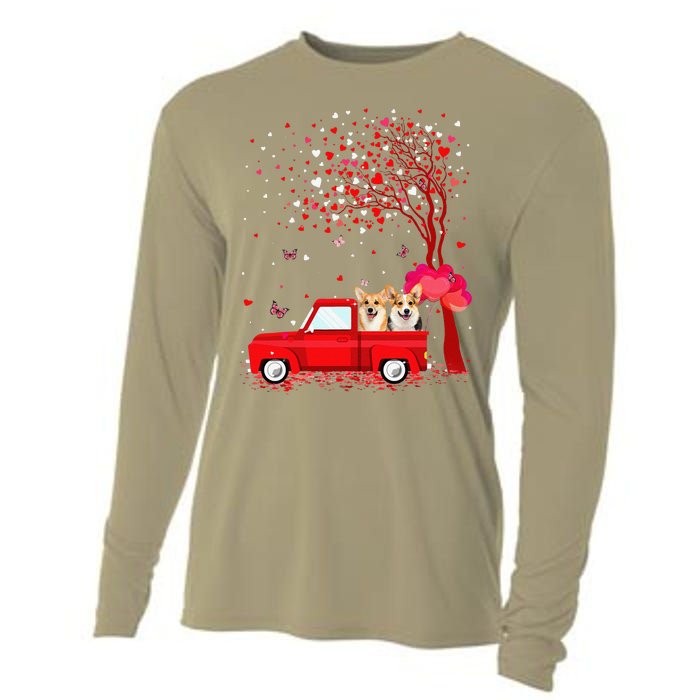 Corgi Valentine's Day Gifts Dogs Red Truck Hearts Cooling Performance Long Sleeve Crew