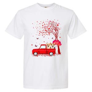 Corgi Valentine's Day Gifts Dogs Red Truck Hearts Garment-Dyed Heavyweight T-Shirt