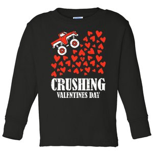 Crushing Valentines Day Cute Heart Riding Monster Truck Boy Toddler Long Sleeve Shirt