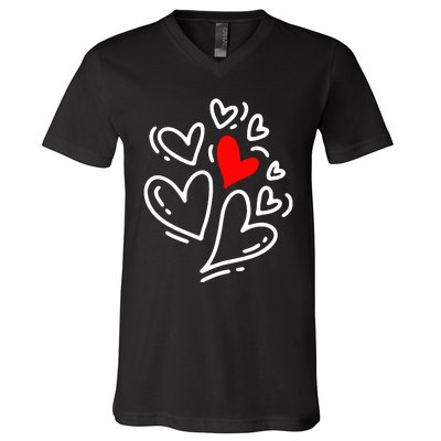 Cute Valentines Day Hearts V-Neck T-Shirt