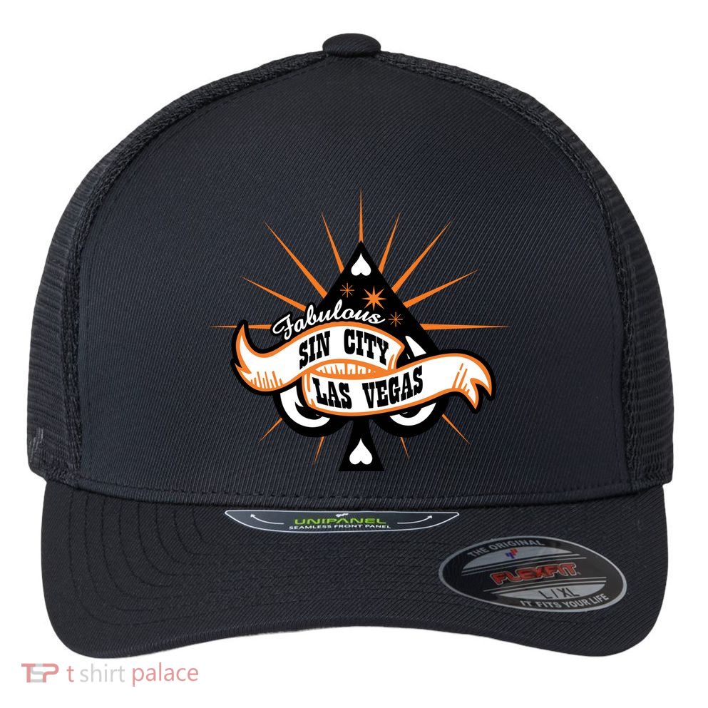 Cool Vector Design Las Vegas Sin City Flexfit Unipanel Trucker Cap