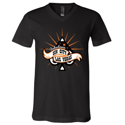 Cool Vector Design Las Vegas Sin City V-Neck T-Shirt