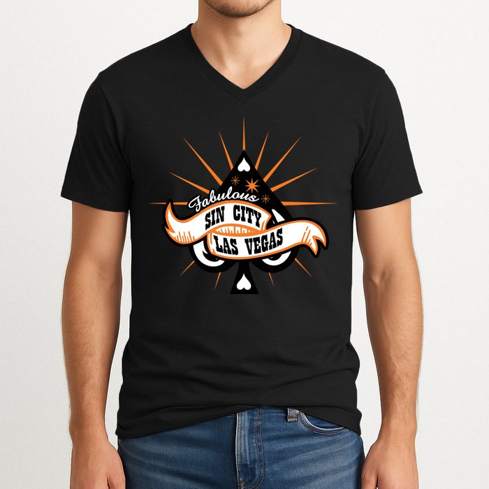 Cool Vector Design Las Vegas Sin City V-Neck T-Shirt