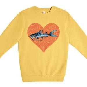 Catfish Valentines Day Fish Love Fingerprint Great Gift Premium Crewneck Sweatshirt