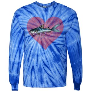 Catfish Valentines Day Fish Love Fingerprint Great Gift Tie-Dye Long Sleeve Shirt