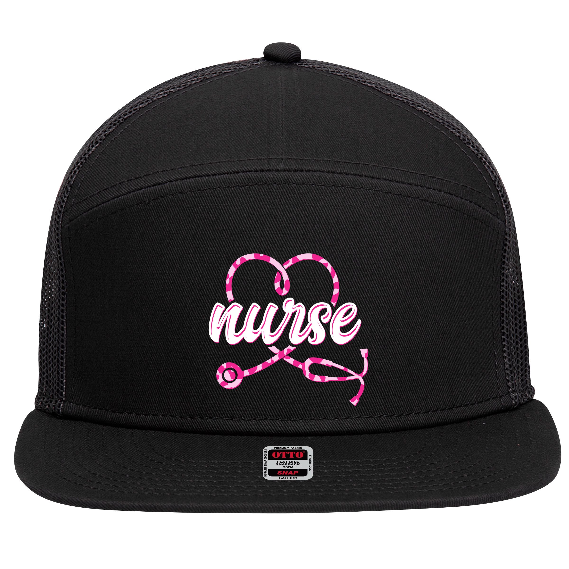 Cute Valentines Day Nurse Heart Stethoscope 7 Panel Mesh Trucker Snapback Hat