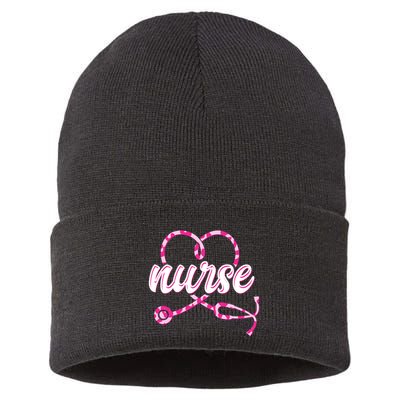 Cute Valentines Day Nurse Heart Stethoscope Sustainable Knit Beanie