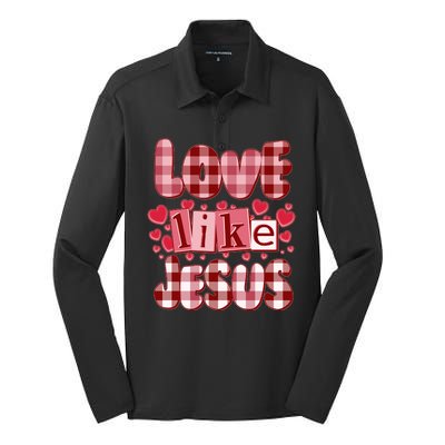 Cute Valentines Day Love Like Jesus Silk Touch Performance Long Sleeve Polo