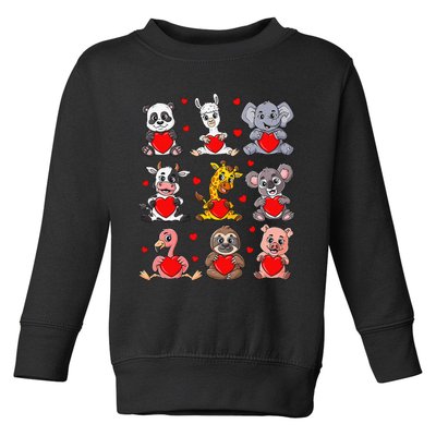 Cute Valentines Day Animals Holding Hearts Boys Girls Toddler Sweatshirt