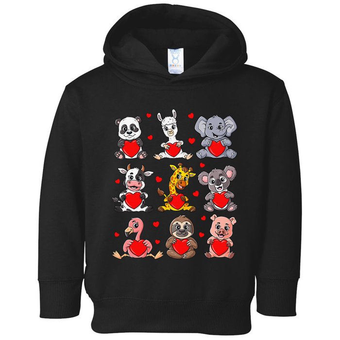 Cute Valentines Day Animals Holding Hearts Boys Girls Toddler Hoodie