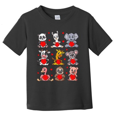 Cute Valentines Day Animals Holding Hearts Boys Girls Toddler T-Shirt