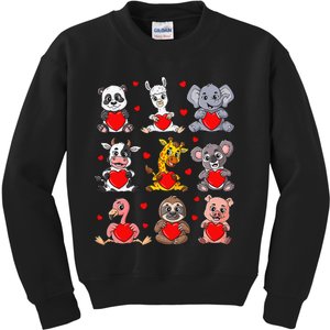 Cute Valentines Day Animals Holding Hearts Boys Girls Kids Sweatshirt