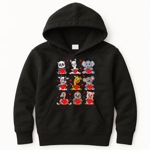 Cute Valentines Day Animals Holding Hearts Boys Girls Kids Hoodie