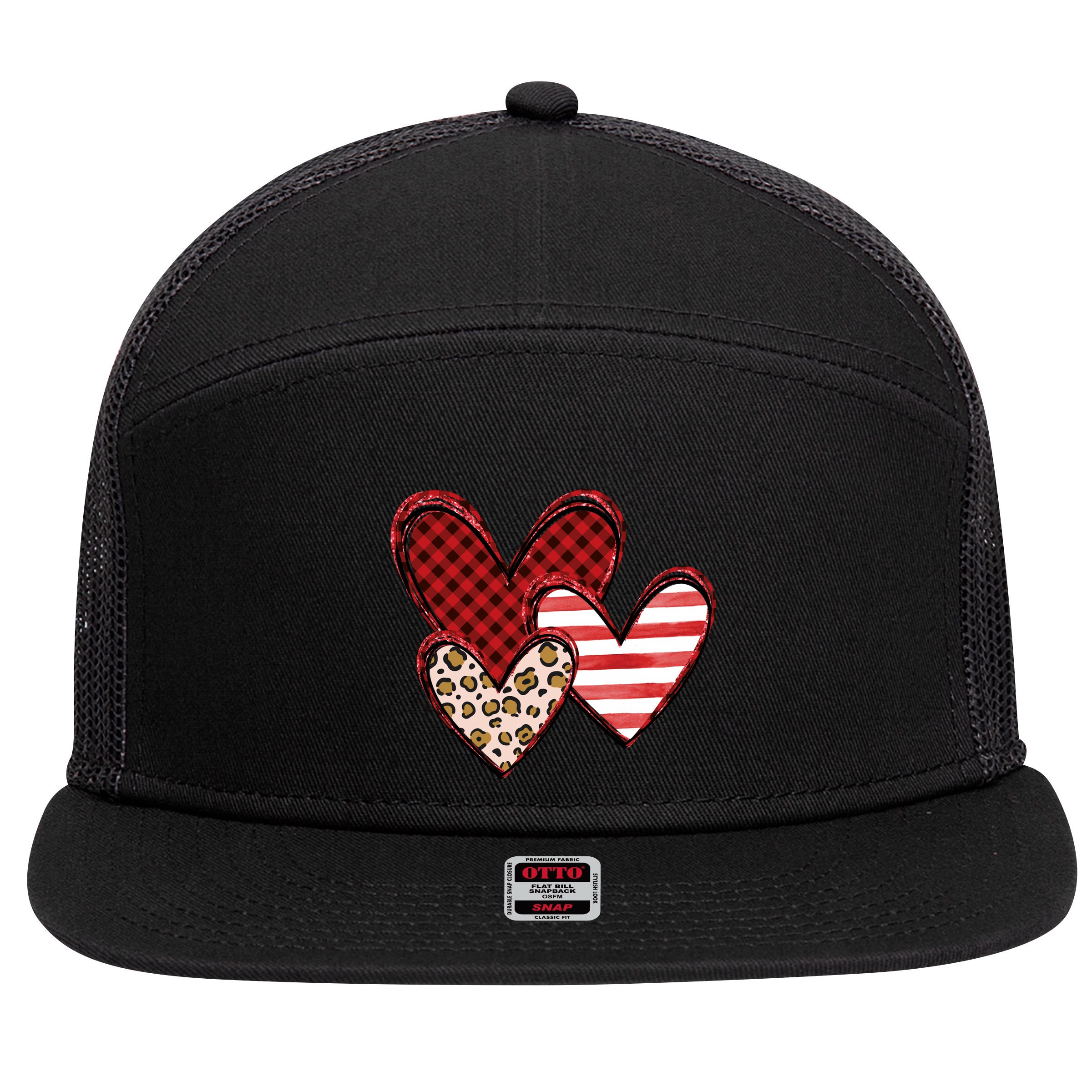 Cute Valentines Day Heart Pattern 7 Panel Mesh Trucker Snapback Hat