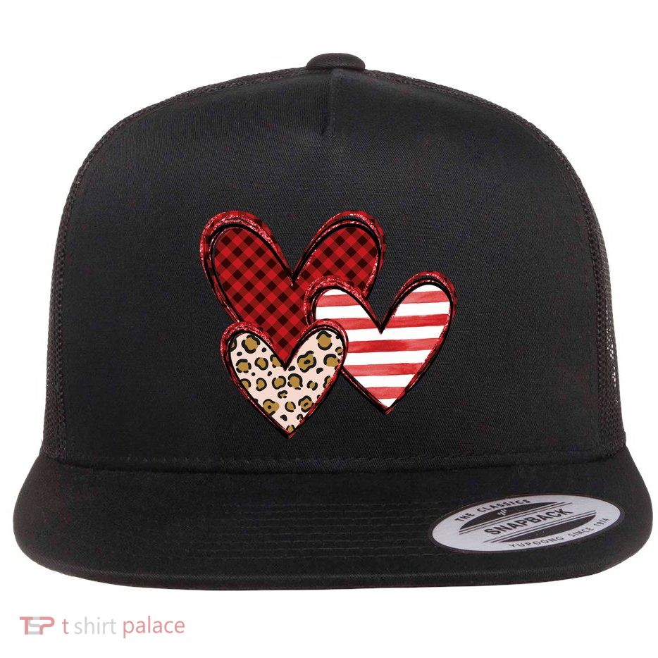 Cute Valentines Day Heart Pattern Flat Bill Trucker Hat