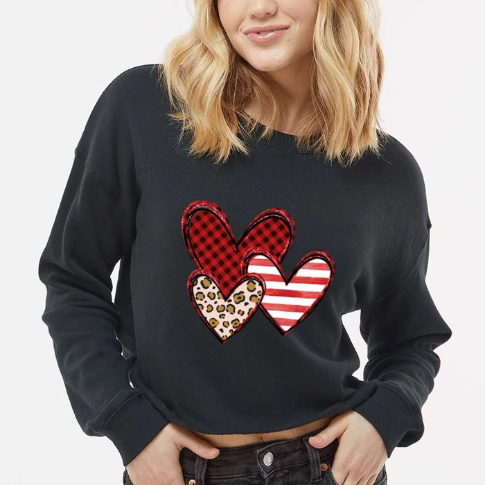 Cute Valentines Day Heart Pattern Cropped Pullover Crew