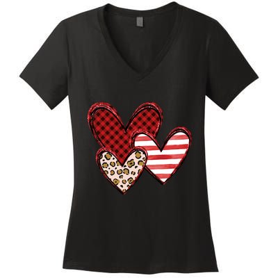 Cute Valentines Day Heart Pattern Women's V-Neck T-Shirt