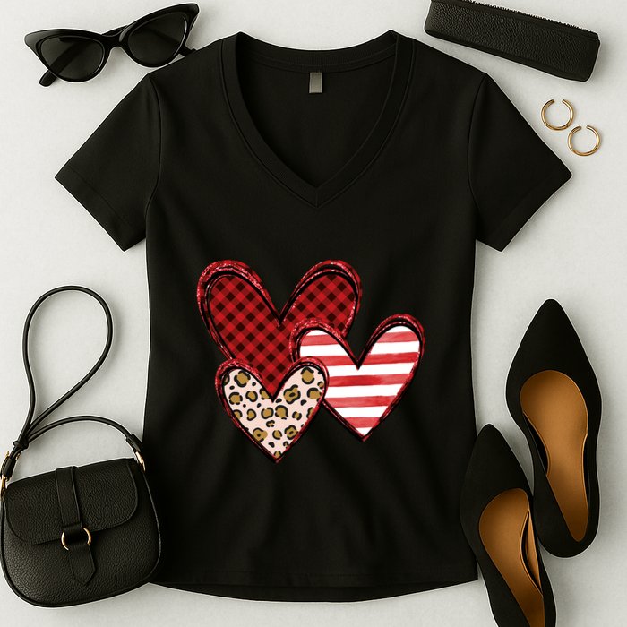 Cute Valentines Day Heart Pattern Women's V-Neck T-Shirt
