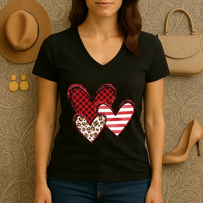 Cute Valentines Day Heart Pattern Women's V-Neck T-Shirt