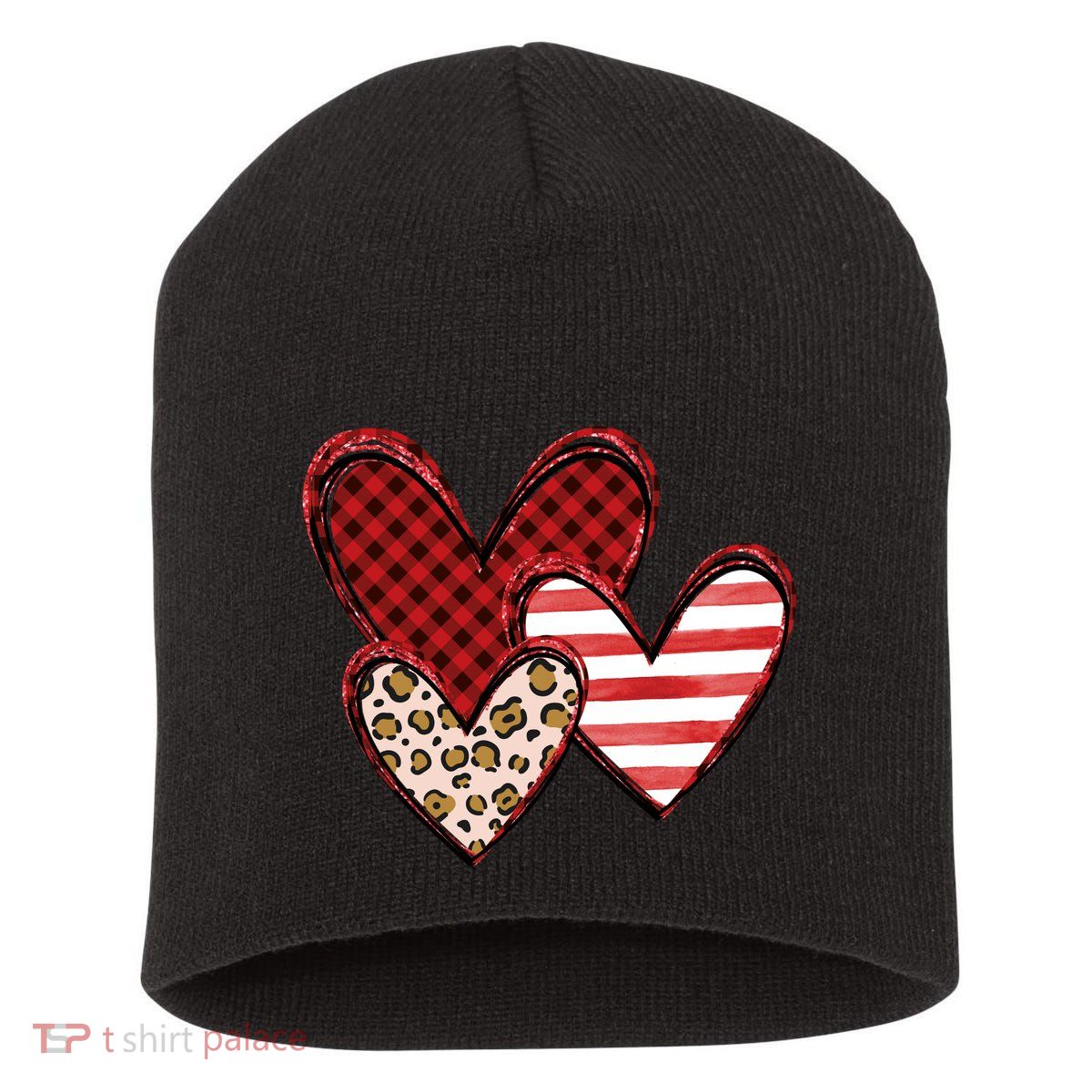 Cute Valentines Day Heart Pattern Short Acrylic Beanie