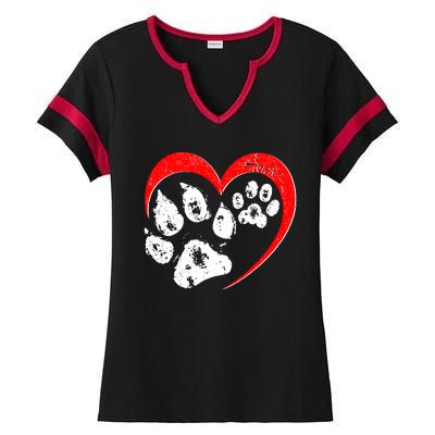 Cute Valentines Day Pet Lover Dog And Cat Paw Prints Ladies Halftime Notch Neck Tee