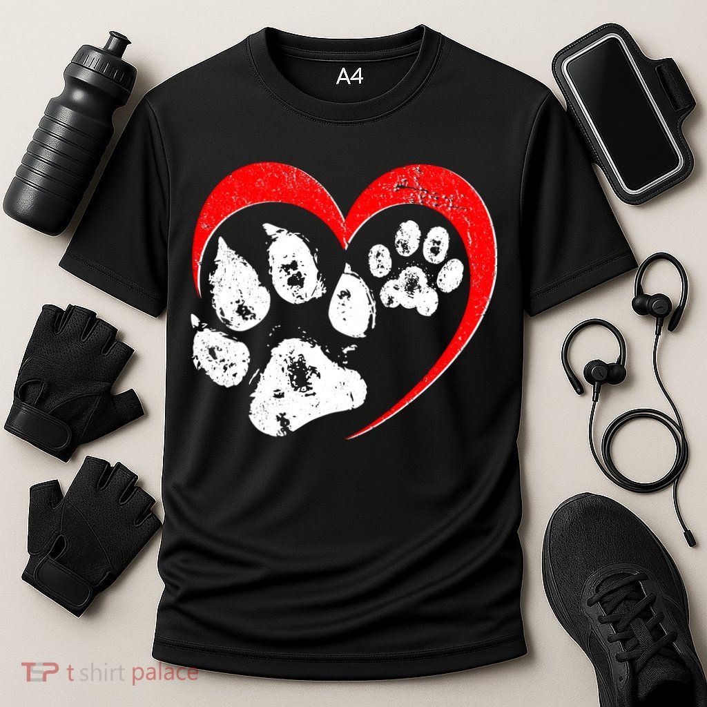 Cute Valentines Day Pet Lover Dog And Cat Paw Prints Performance Shirt
