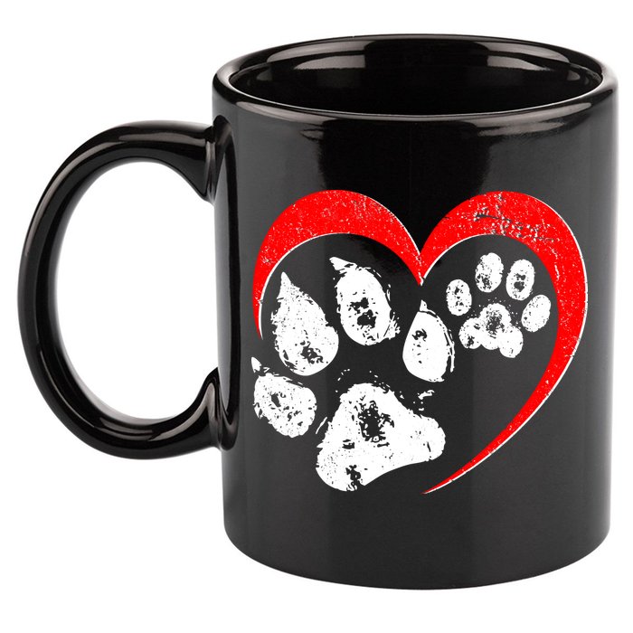 Cute Valentines Day Pet Lover Dog And Cat Paw Prints 11oz C Handle Ceramic Mug