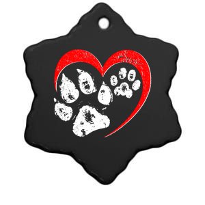 Cute Valentines Day Pet Lover Dog And Cat Paw Prints Ceramic Star Ornament