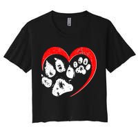 Cute Valentines Day Pet Lover Dog And Cat Paw Prints Women's Crop Top Tee