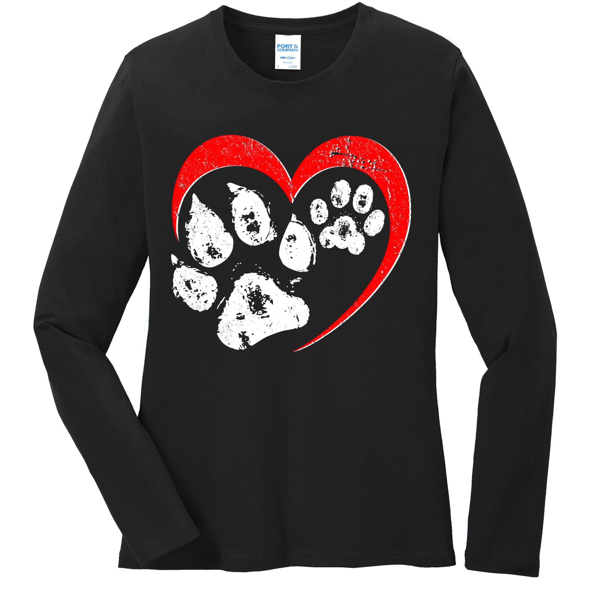 Cute Valentines Day Pet Lover Dog And Cat Paw Prints Ladies Long Sleeve Shirt