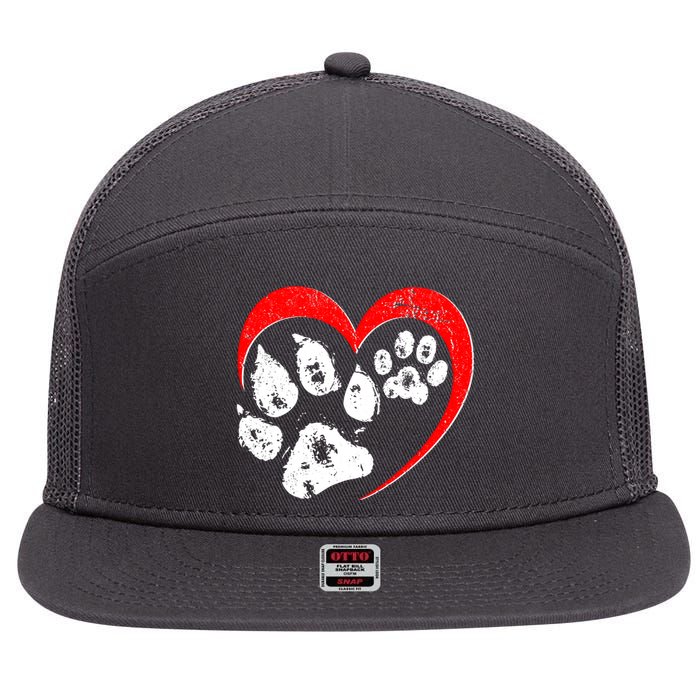 Cute Valentines Day Pet Lover Dog And Cat Paw Prints 7 Panel Mesh Trucker Snapback Hat