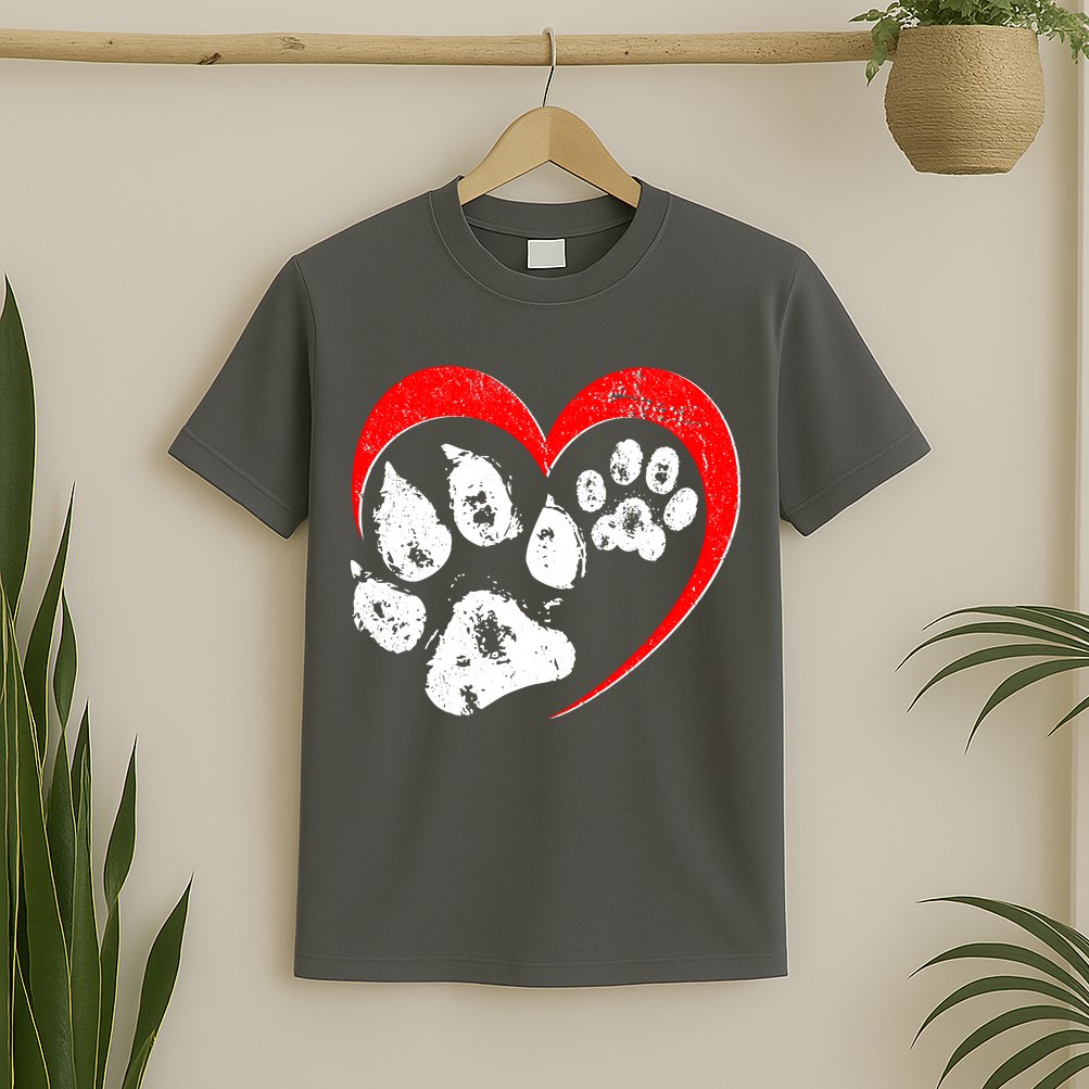 Cute Valentines Day Pet Lover Dog And Cat Paw Prints T-Shirt