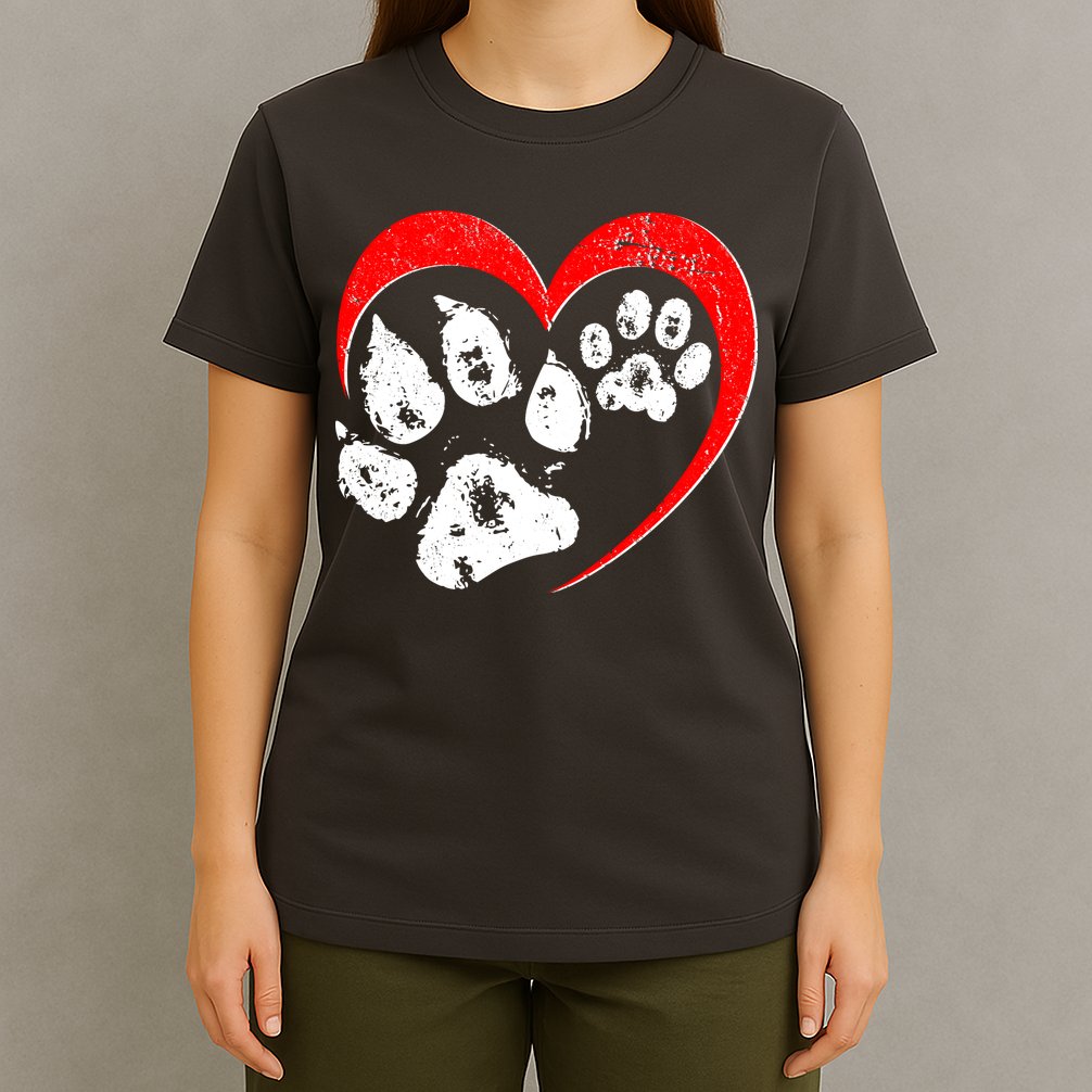 Cute Valentines Day Pet Lover Dog And Cat Paw Prints T-Shirt