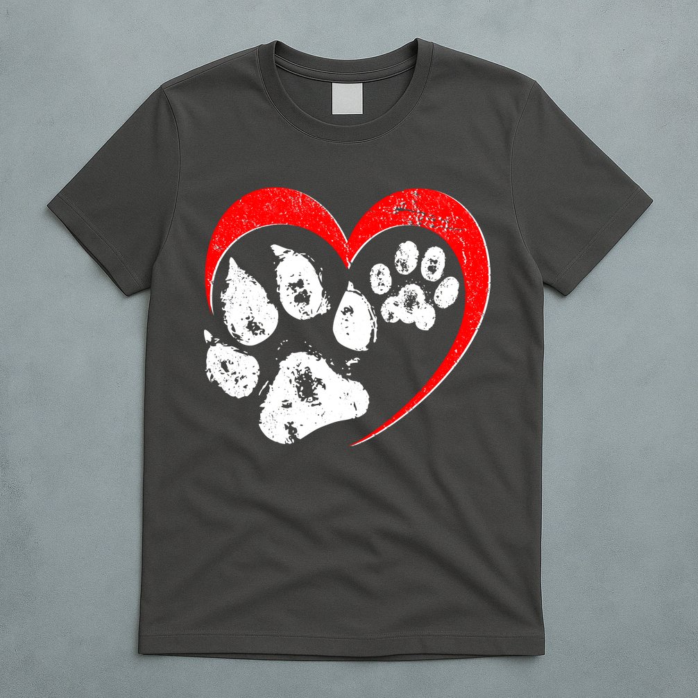 Cute Valentines Day Pet Lover Dog And Cat Paw Prints T-Shirt
