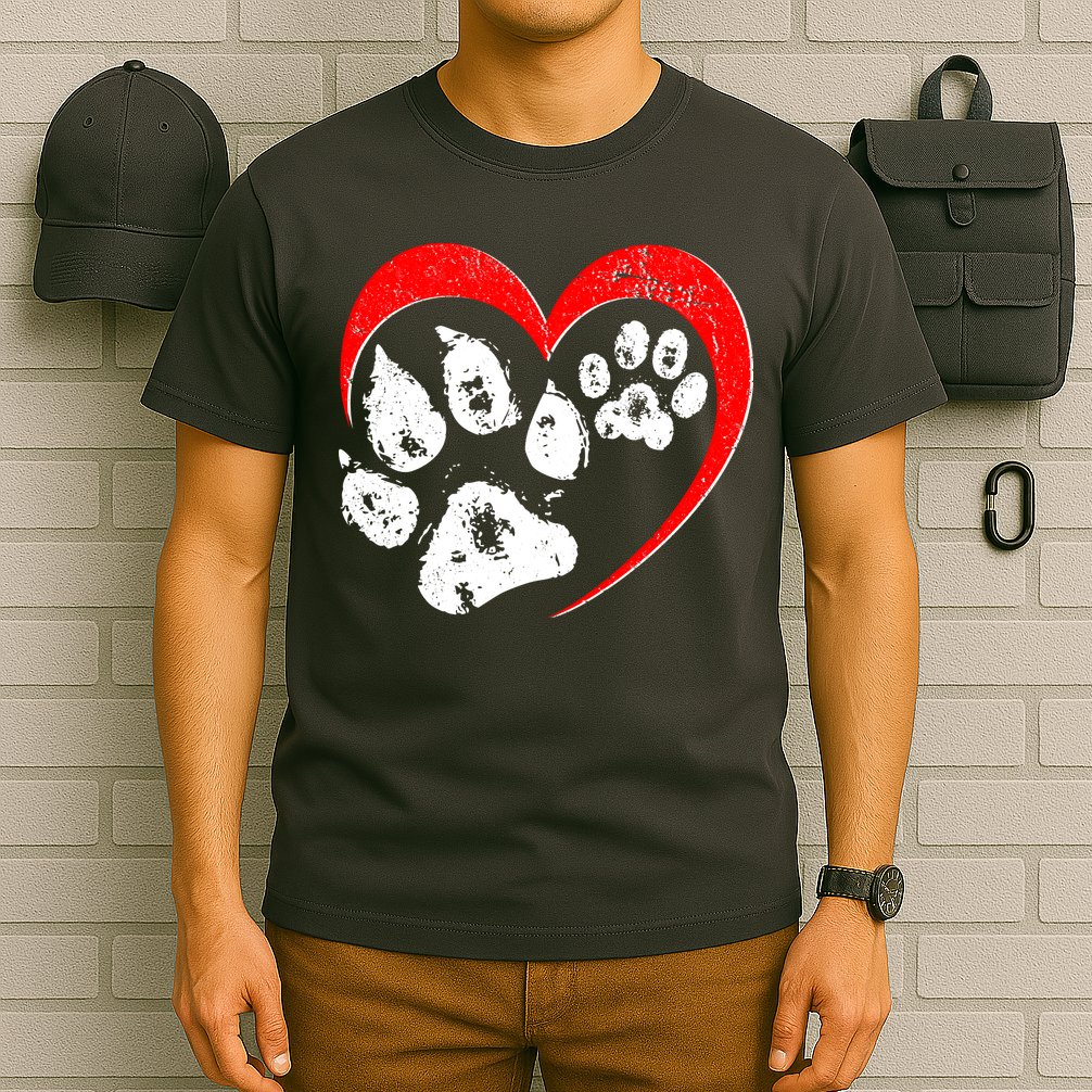 Cute Valentines Day Pet Lover Dog And Cat Paw Prints T-Shirt