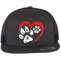 Cute Valentines Day Pet Lover Dog And Cat Paw Prints Flat Bill Trucker Hat