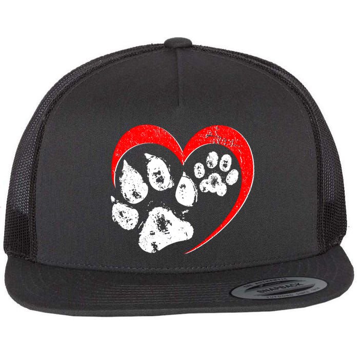 Cute Valentines Day Pet Lover Dog And Cat Paw Prints Flat Bill Trucker Hat