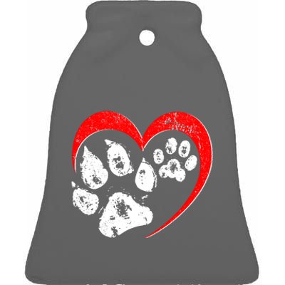 Cute Valentines Day Pet Lover Dog And Cat Paw Prints Ceramic Bell Ornament