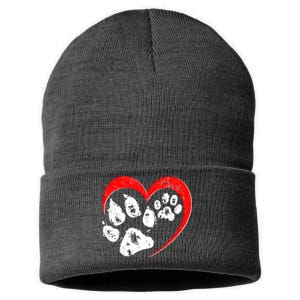 Cute Valentines Day Pet Lover Dog And Cat Paw Prints Sustainable Knit Beanie