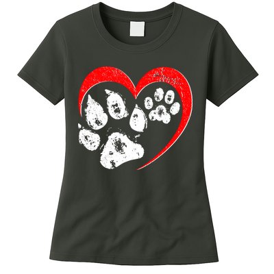 Cute Valentines Day Pet Lover Dog And Cat Paw Prints Womens T-Shirt