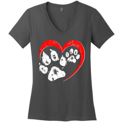 Cute Valentines Day Pet Lover Dog And Cat Paw Prints Women's V-Neck T-Shirt