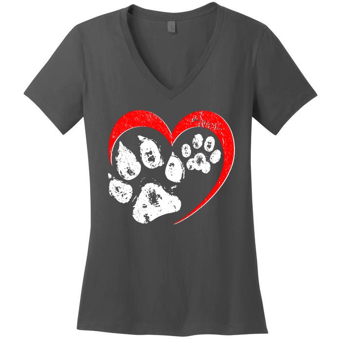 Cute Valentines Day Pet Lover Dog And Cat Paw Prints Women's V-Neck T-Shirt