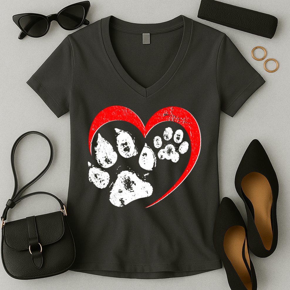 Cute Valentines Day Pet Lover Dog And Cat Paw Prints Women's V-Neck T-Shirt
